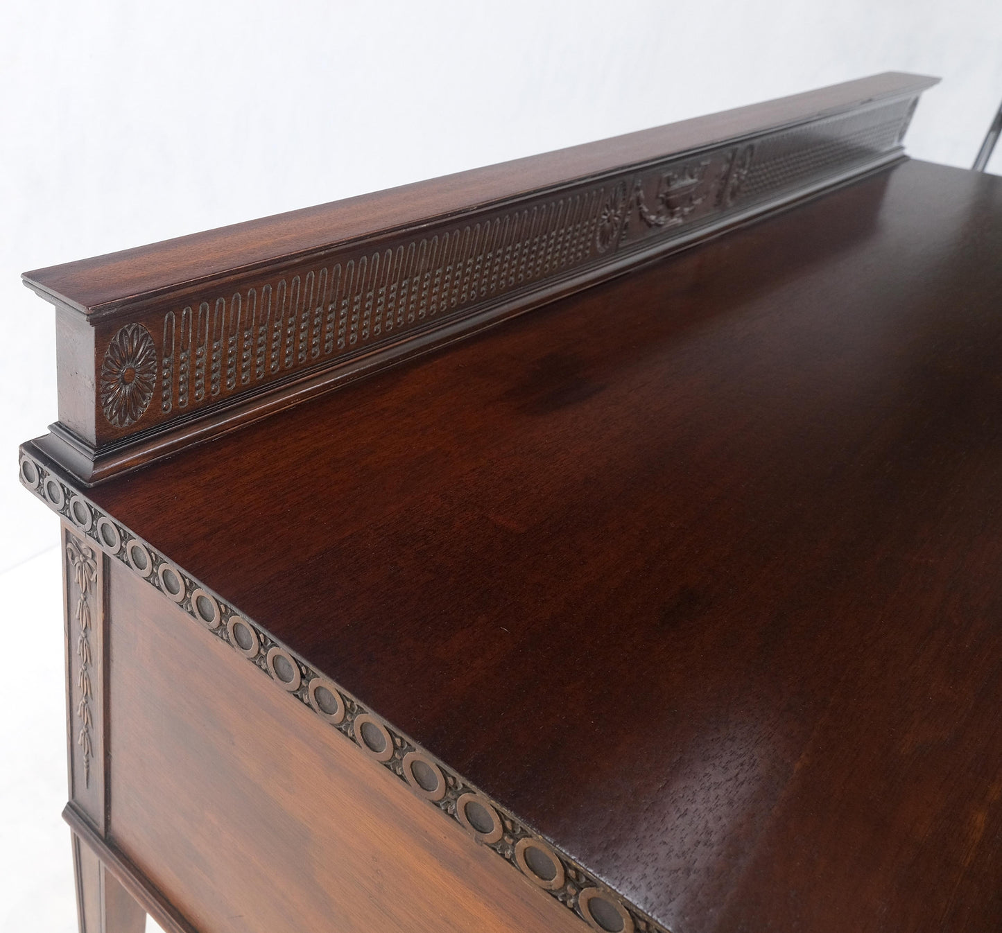 EstablishedLines Fine Bench Made Carved Mahogany Serpentine Front Dovetail Drawers Vanity Desk