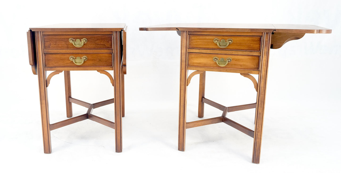 EstablishedLines Pair Solid Cherry Drop Leaf Brass Hardware "Y" Stretches End Side Tables MINT!