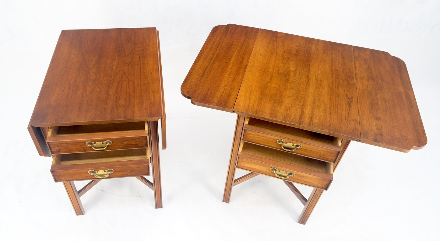 EstablishedLines Pair Solid Cherry Drop Leaf Brass Hardware "Y" Stretches End Side Tables MINT!