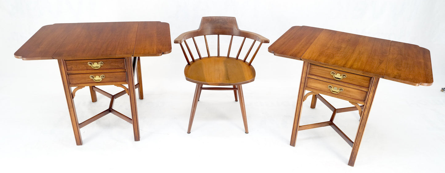 EstablishedLines Pair Solid Cherry Drop Leaf Brass Hardware "Y" Stretches End Side Tables MINT!