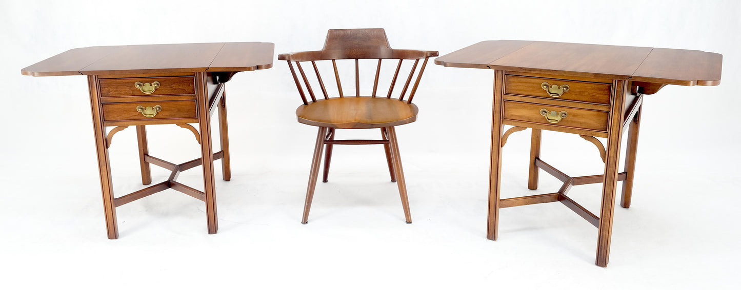EstablishedLines Pair Solid Cherry Drop Leaf Brass Hardware "Y" Stretches End Side Tables MINT!