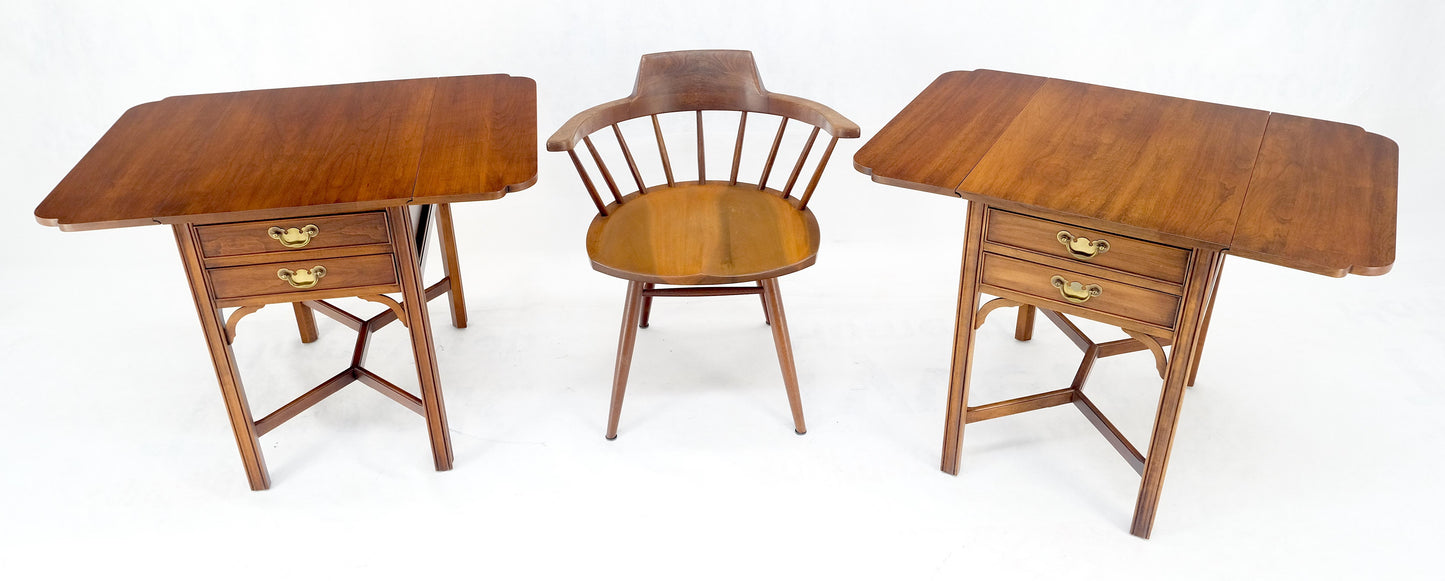 EstablishedLines Pair Solid Cherry Drop Leaf Brass Hardware "Y" Stretches End Side Tables MINT!