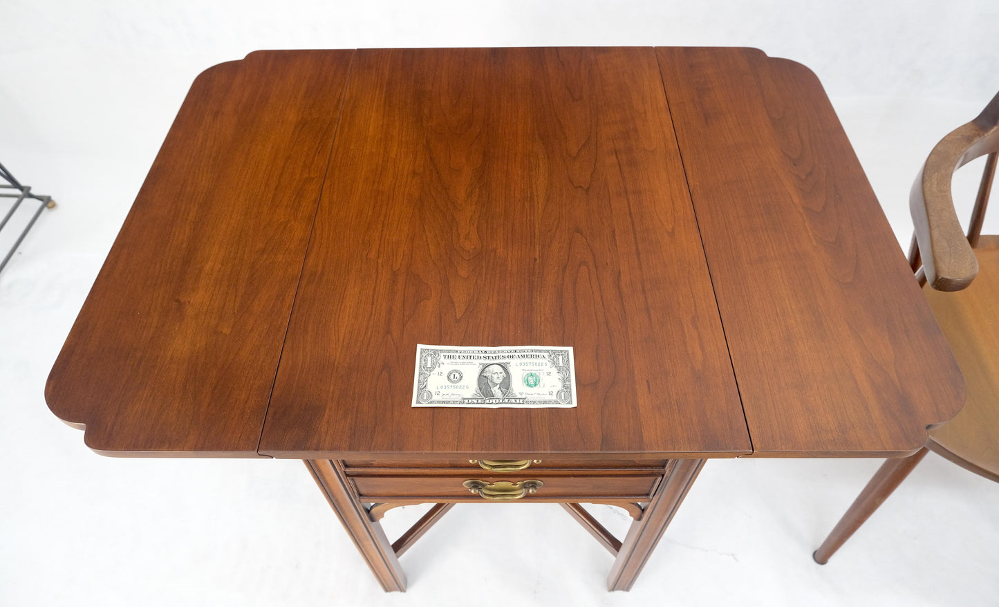 EstablishedLines Pair Solid Cherry Drop Leaf Brass Hardware "Y" Stretches End Side Tables MINT!