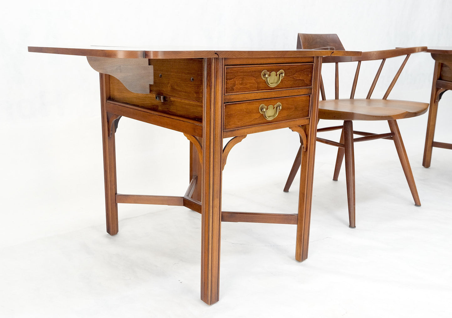 EstablishedLines Pair Solid Cherry Drop Leaf Brass Hardware "Y" Stretches End Side Tables MINT!