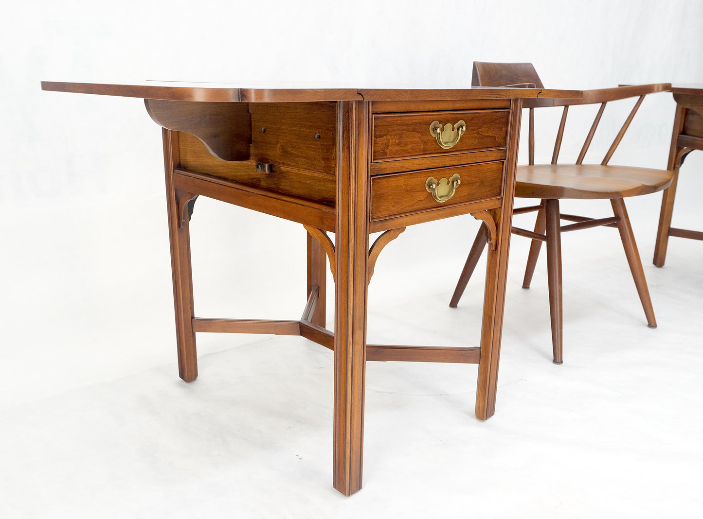 EstablishedLines Pair Solid Cherry Drop Leaf Brass Hardware "Y" Stretches End Side Tables MINT!