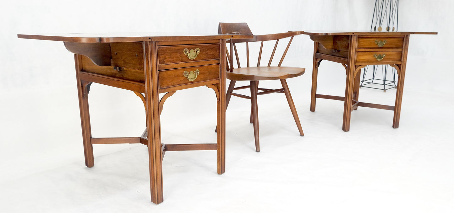 EstablishedLines Pair Solid Cherry Drop Leaf Brass Hardware "Y" Stretches End Side Tables MINT!