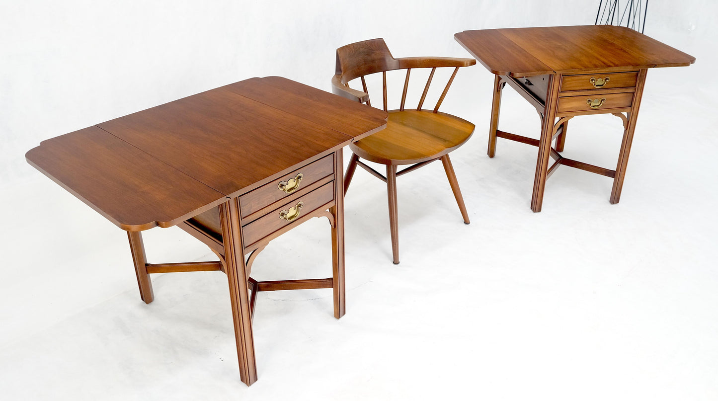 EstablishedLines Pair Solid Cherry Drop Leaf Brass Hardware "Y" Stretches End Side Tables MINT!