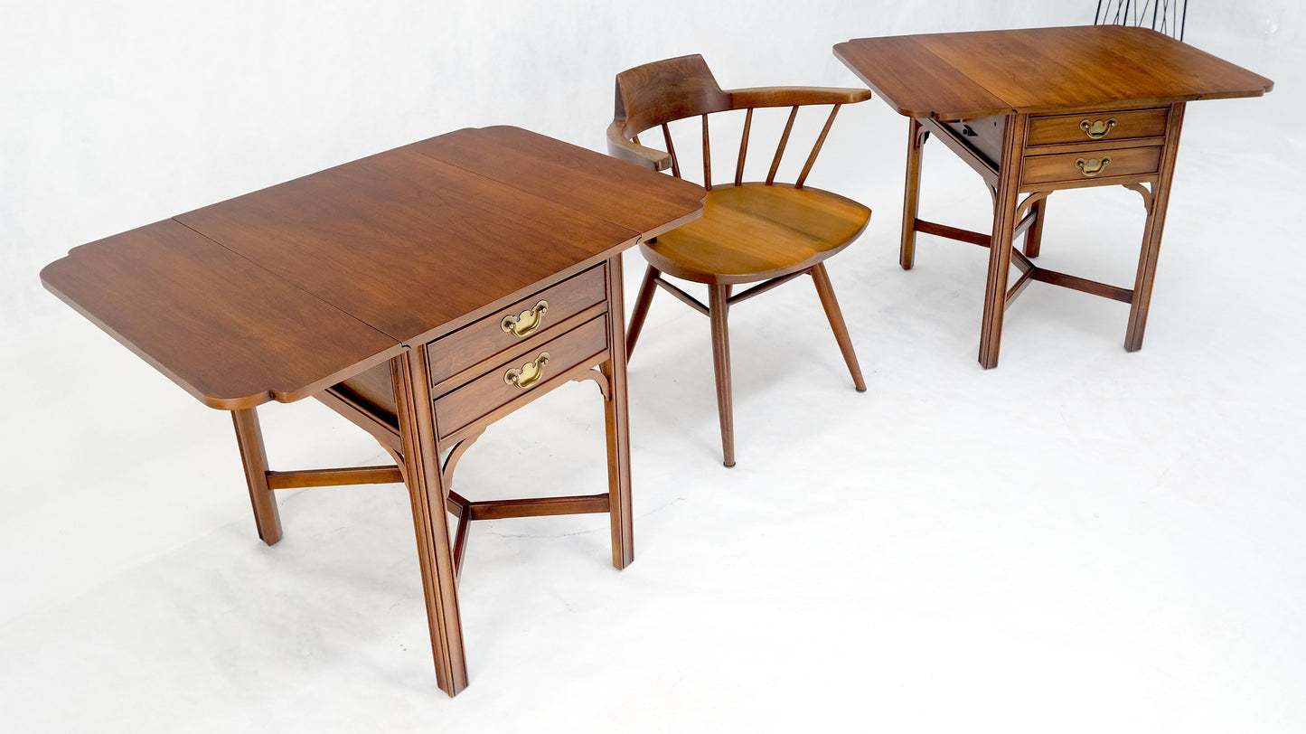EstablishedLines Pair Solid Cherry Drop Leaf Brass Hardware "Y" Stretches End Side Tables MINT!