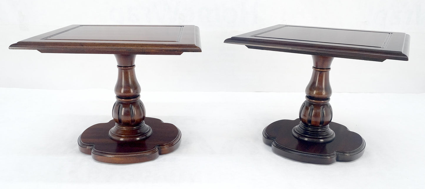 EstablishedLines Pair Solid Cherry Dark Espresso Clover Base 21x21 Square Top Side End Lamp Table