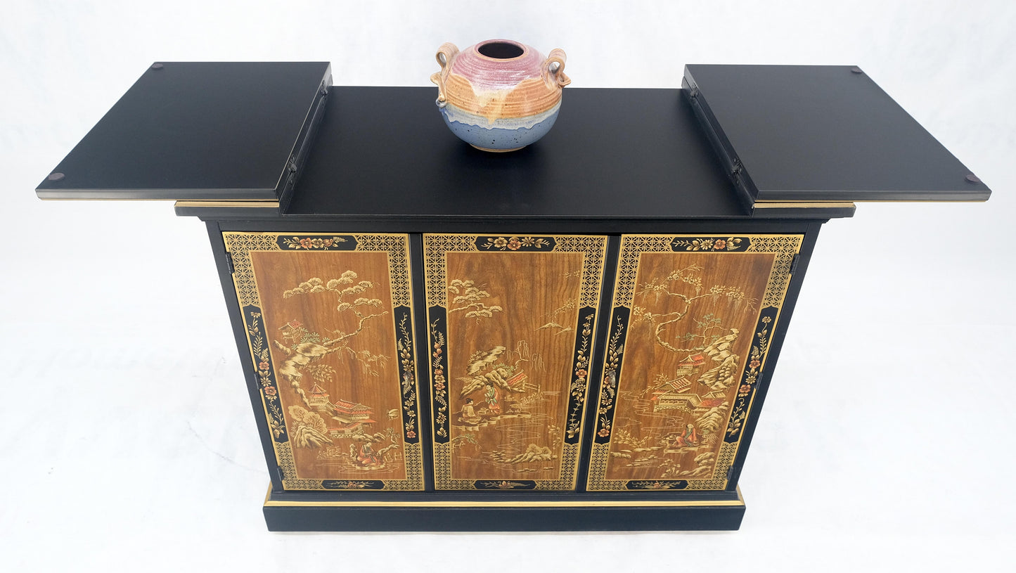 EstablishedLines Drexel Flip Top Serving Sideboard Bar on Wheels Chinoiserie Style Black Lacquer