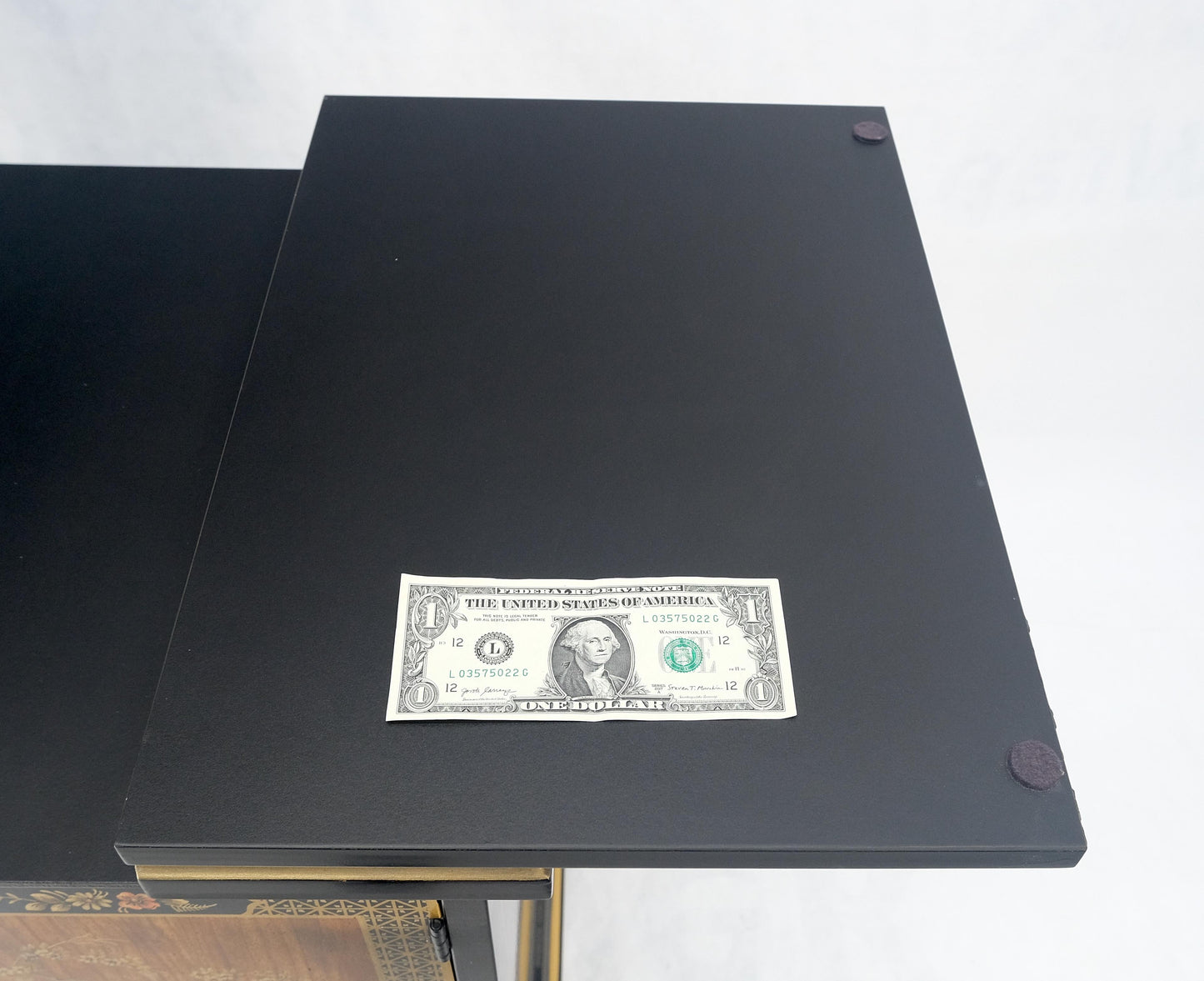 EstablishedLines Drexel Flip Top Serving Sideboard Bar on Wheels Chinoiserie Style Black Lacquer