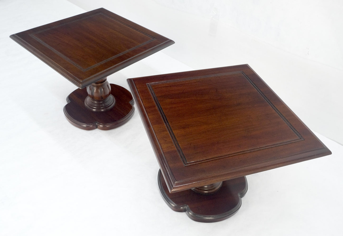 EstablishedLines Pair Solid Cherry Dark Espresso Clover Base 21x21 Square Top Side End Lamp Table