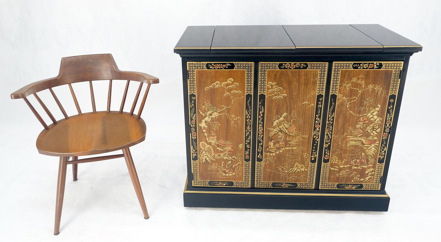 EstablishedLines Drexel Flip Top Serving Sideboard Bar on Wheels Chinoiserie Style Black Lacquer