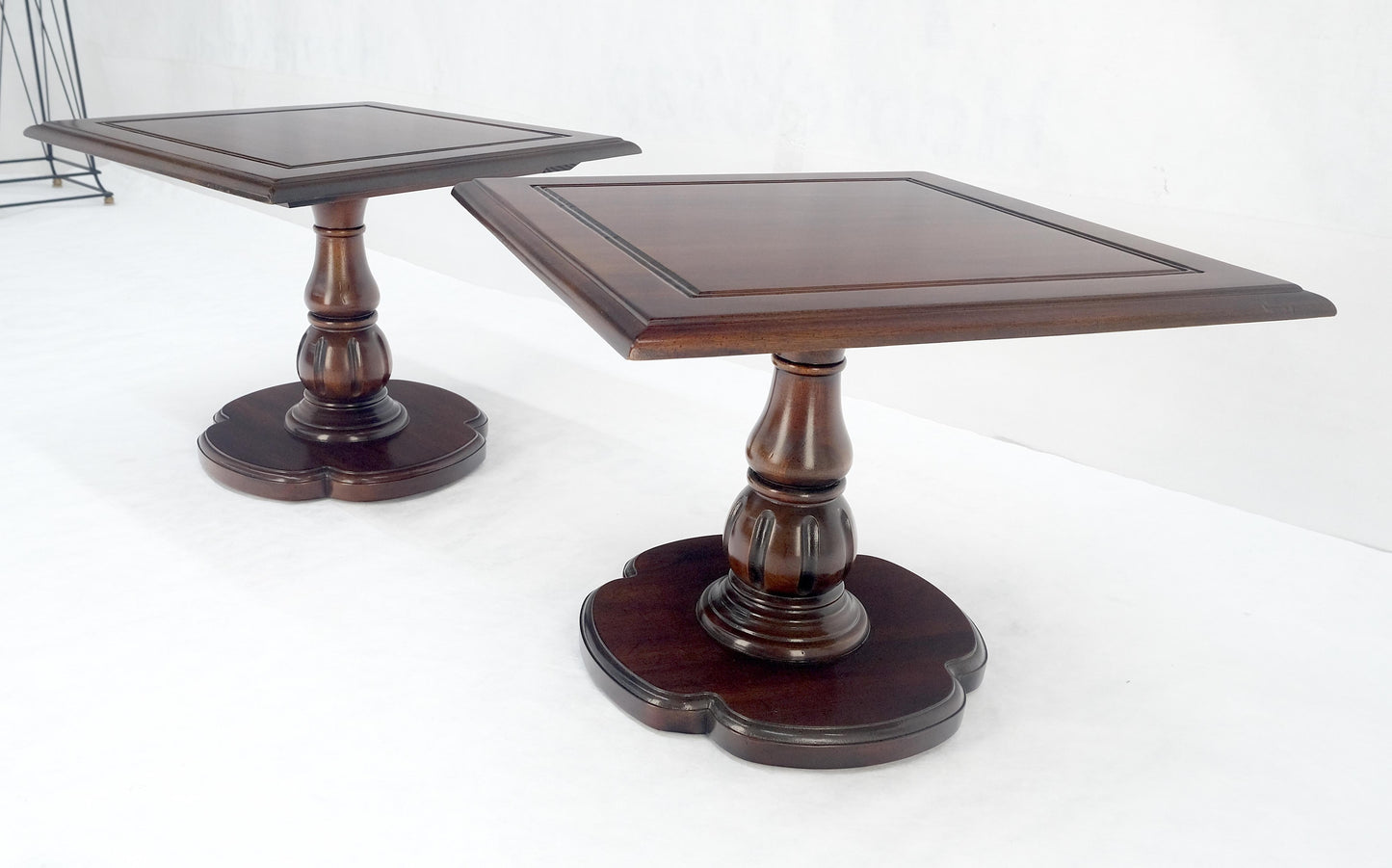 EstablishedLines Pair Solid Cherry Dark Espresso Clover Base 21x21 Square Top Side End Lamp Table