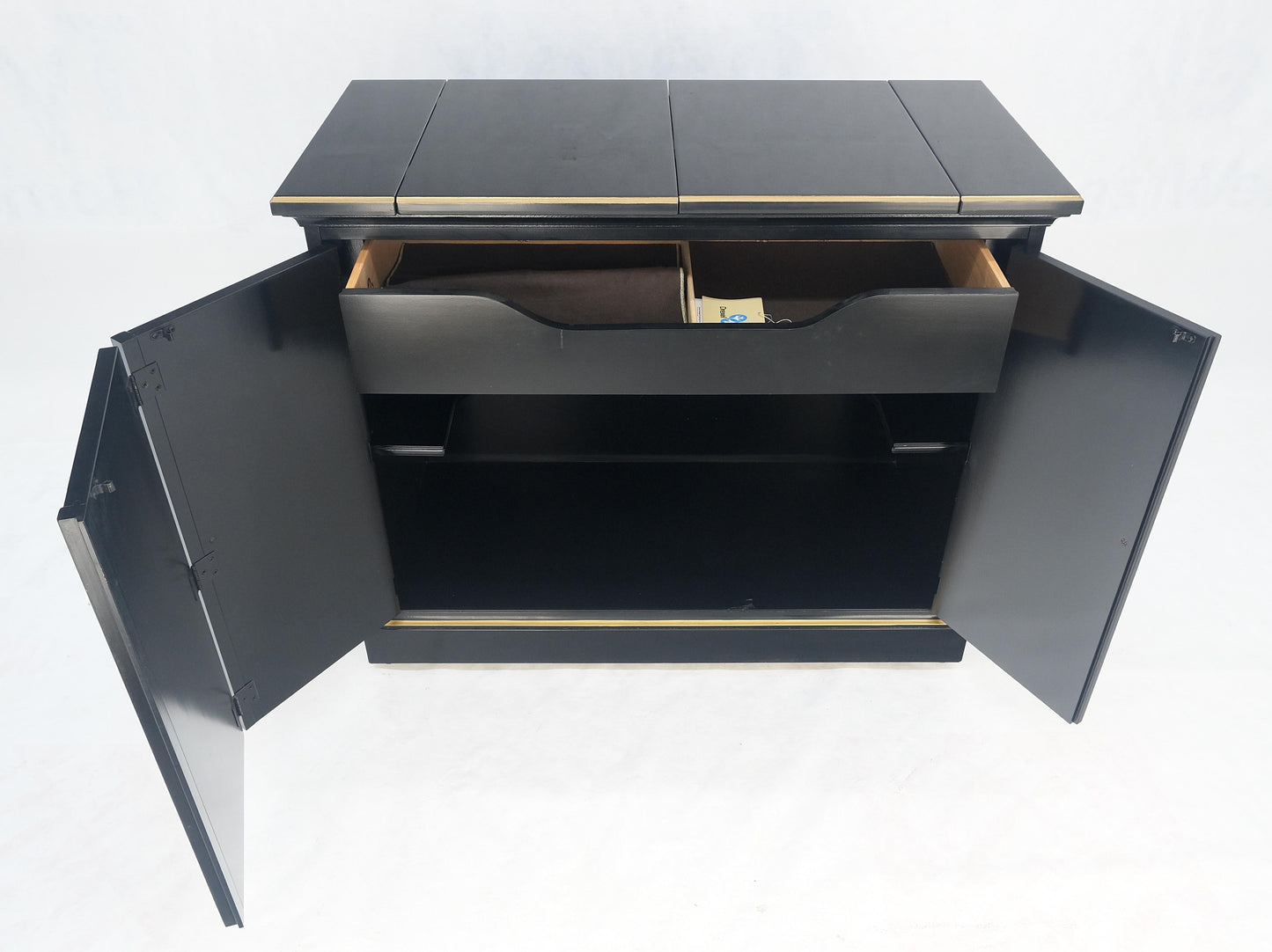 EstablishedLines Drexel Flip Top Serving Sideboard Bar on Wheels Chinoiserie Style Black Lacquer