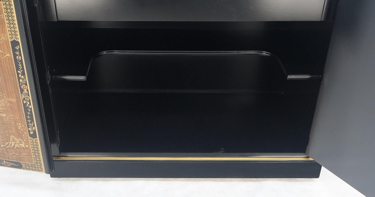 EstablishedLines Drexel Flip Top Serving Sideboard Bar on Wheels Chinoiserie Style Black Lacquer
