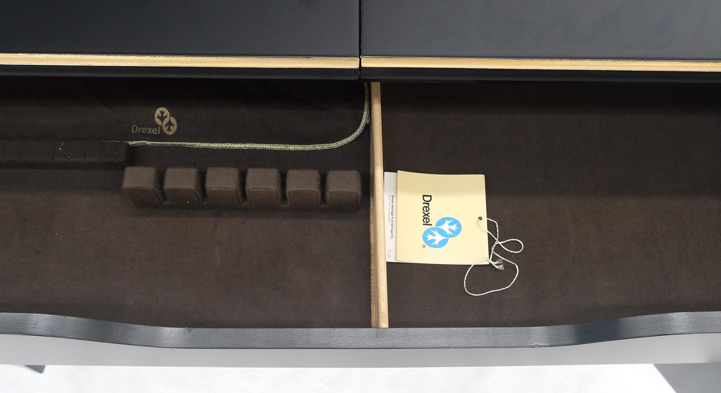 EstablishedLines Drexel Flip Top Serving Sideboard Bar on Wheels Chinoiserie Style Black Lacquer