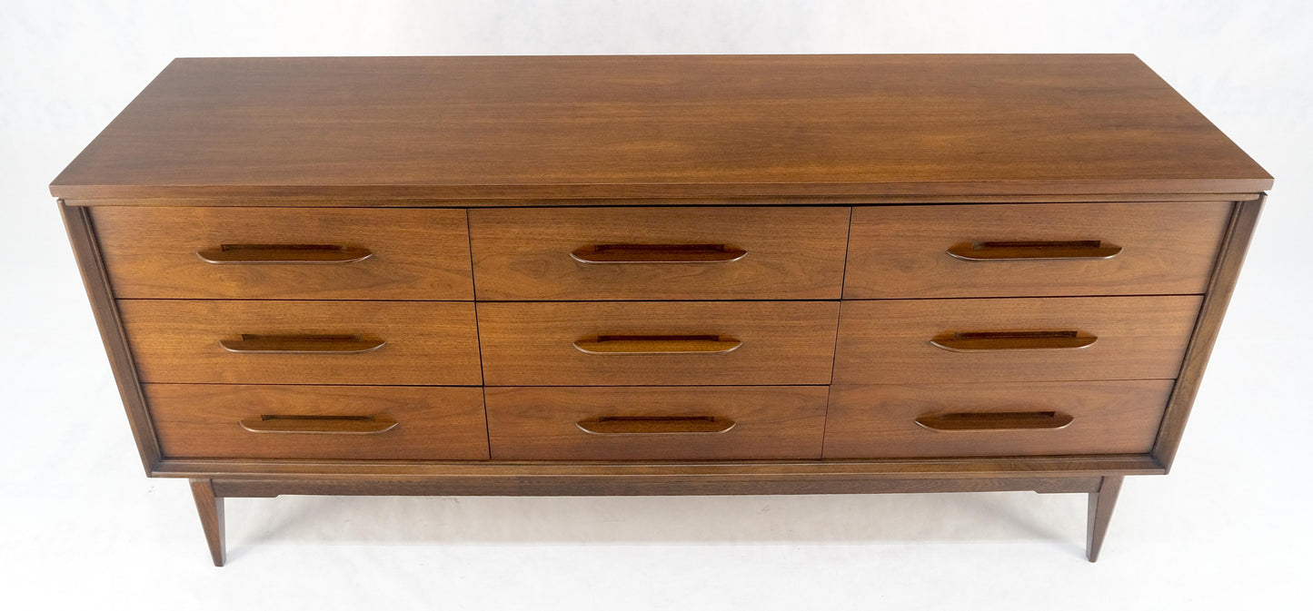 EstablishedLines American Light Oiled Walnut 9 Drawers  Sculptured Pull 66" Long Dresser Credenza