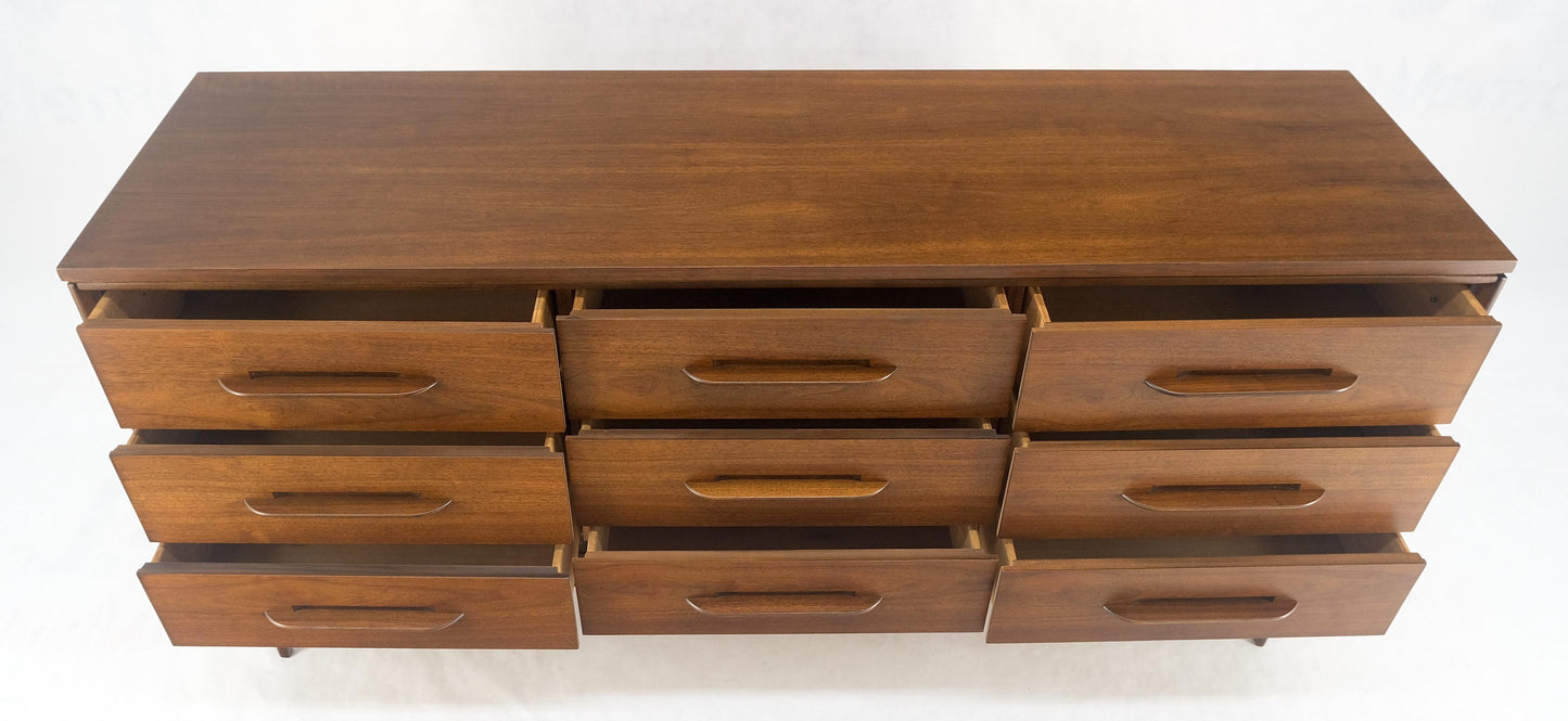 EstablishedLines American Light Oiled Walnut 9 Drawers  Sculptured Pull 66" Long Dresser Credenza