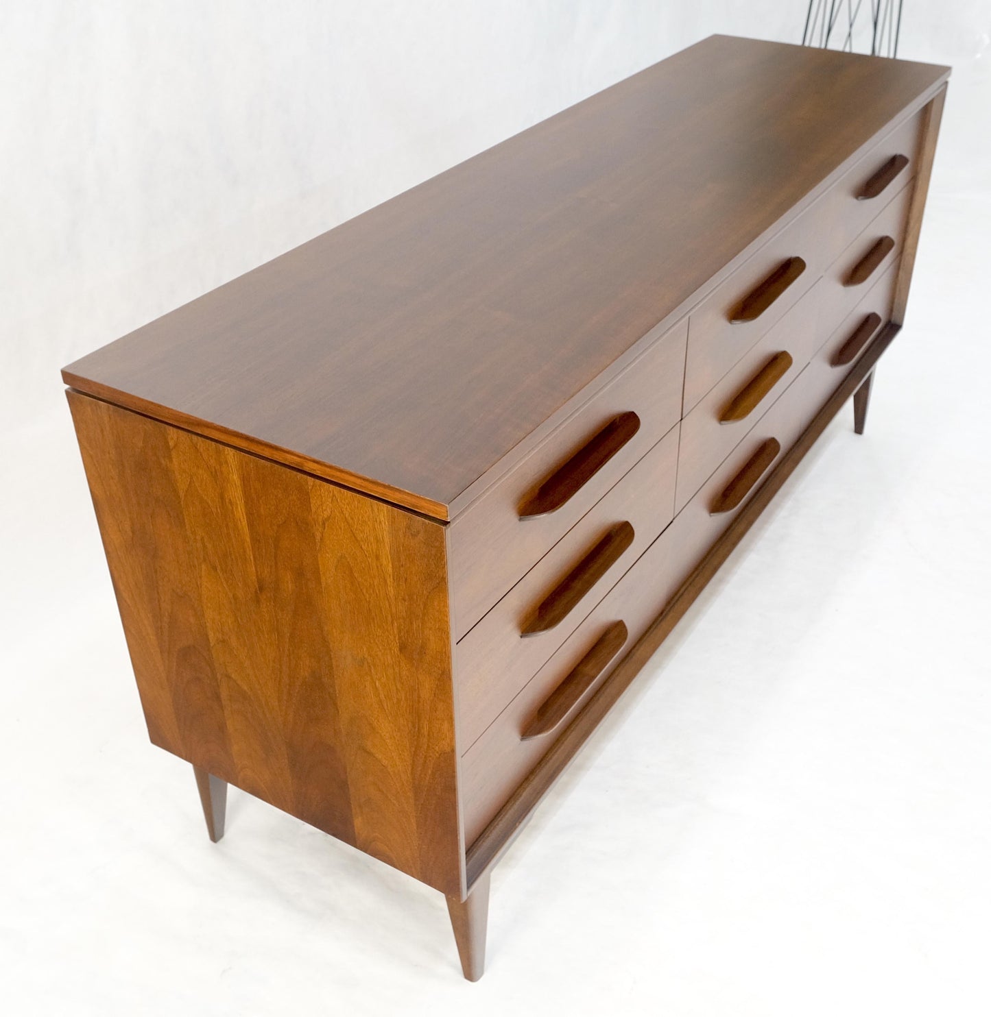 EstablishedLines American Light Oiled Walnut 9 Drawers  Sculptured Pull 66" Long Dresser Credenza