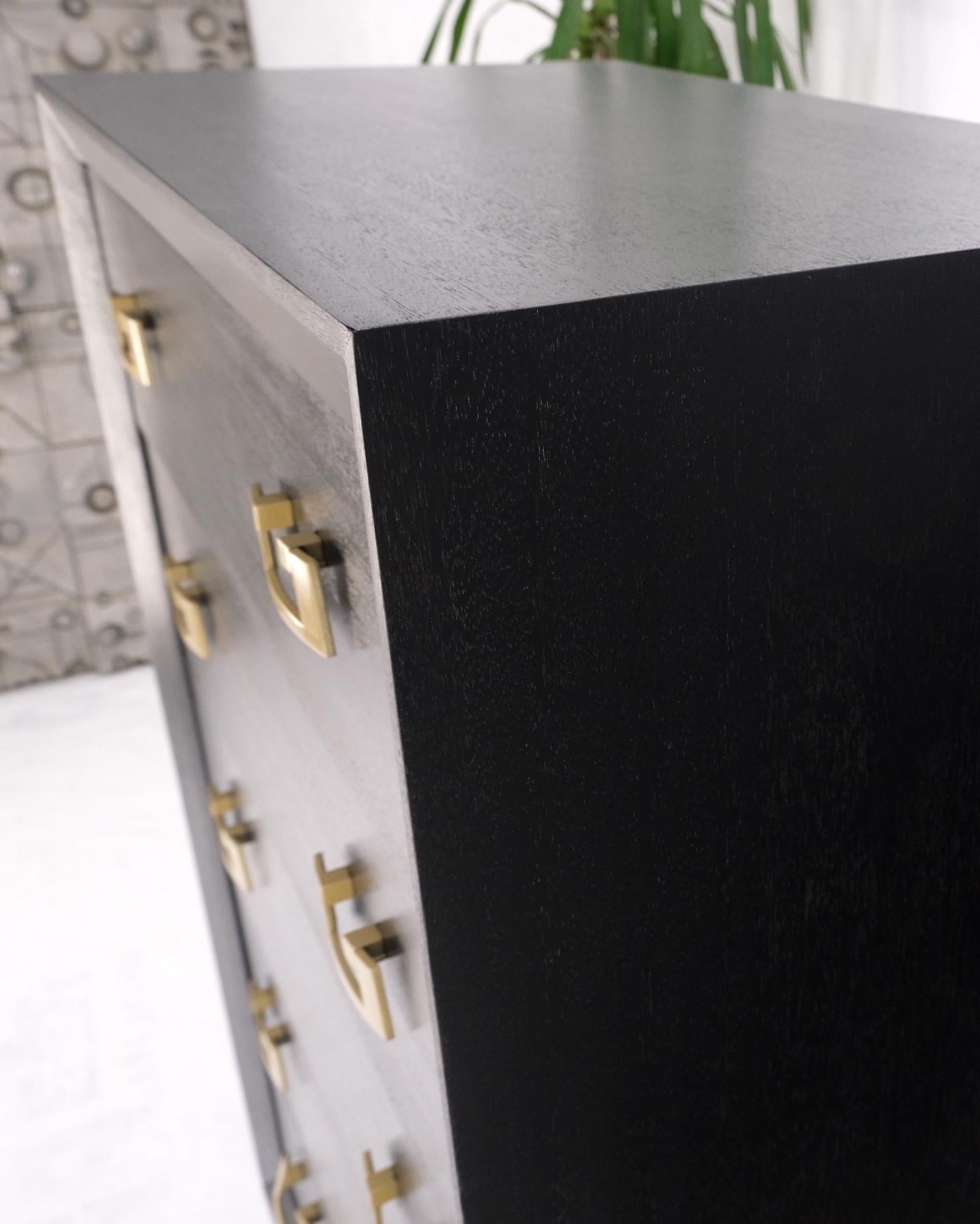 EstablishedLines Ebonized Black Lacquer Mahogany Tall 5 Drawers Dresser Gold Bracket Pulls MNT