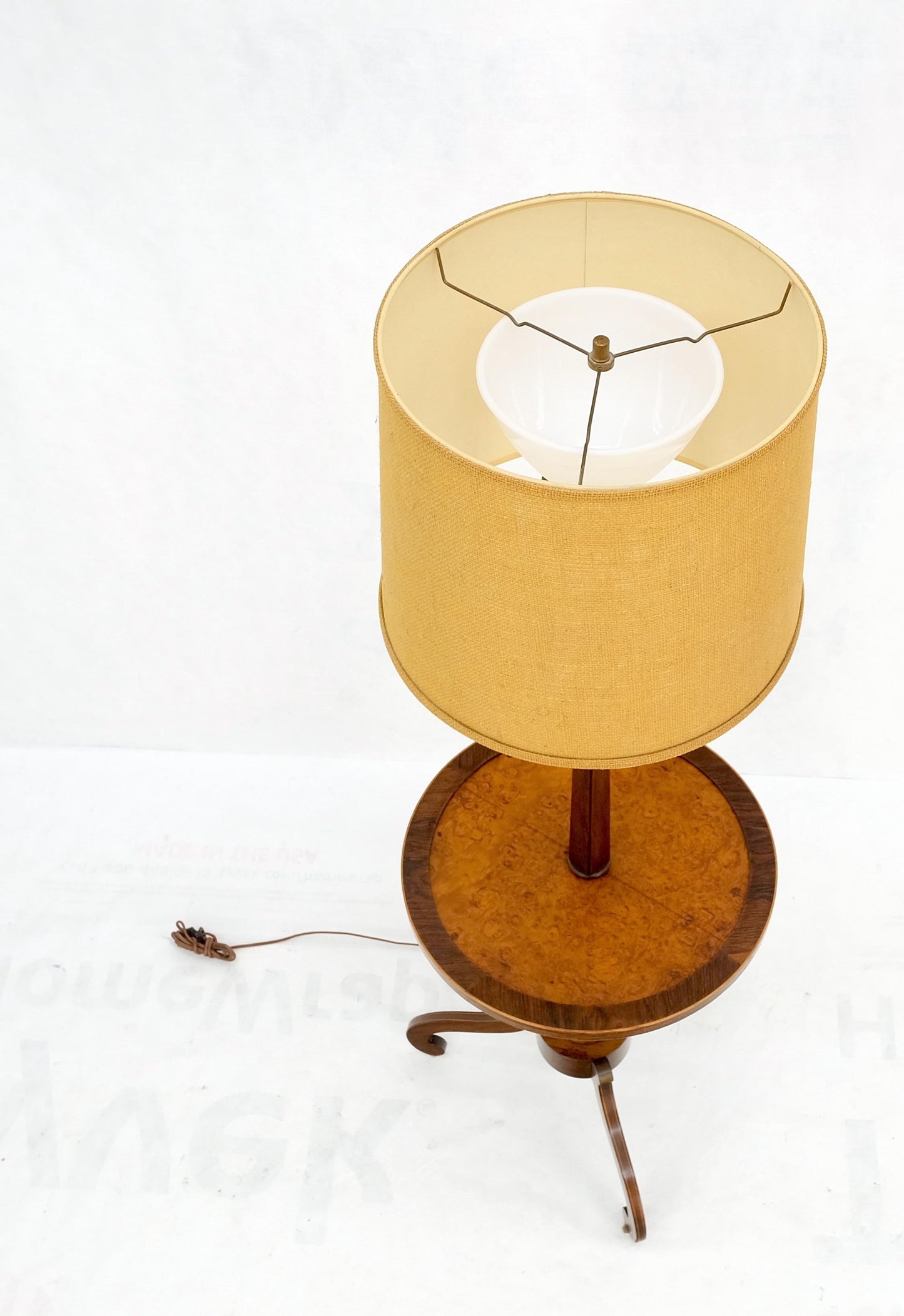 EstablishedLines Rosewood & Burl Wood Tripod Base Side Table Regency Style Floor Lamp Mint