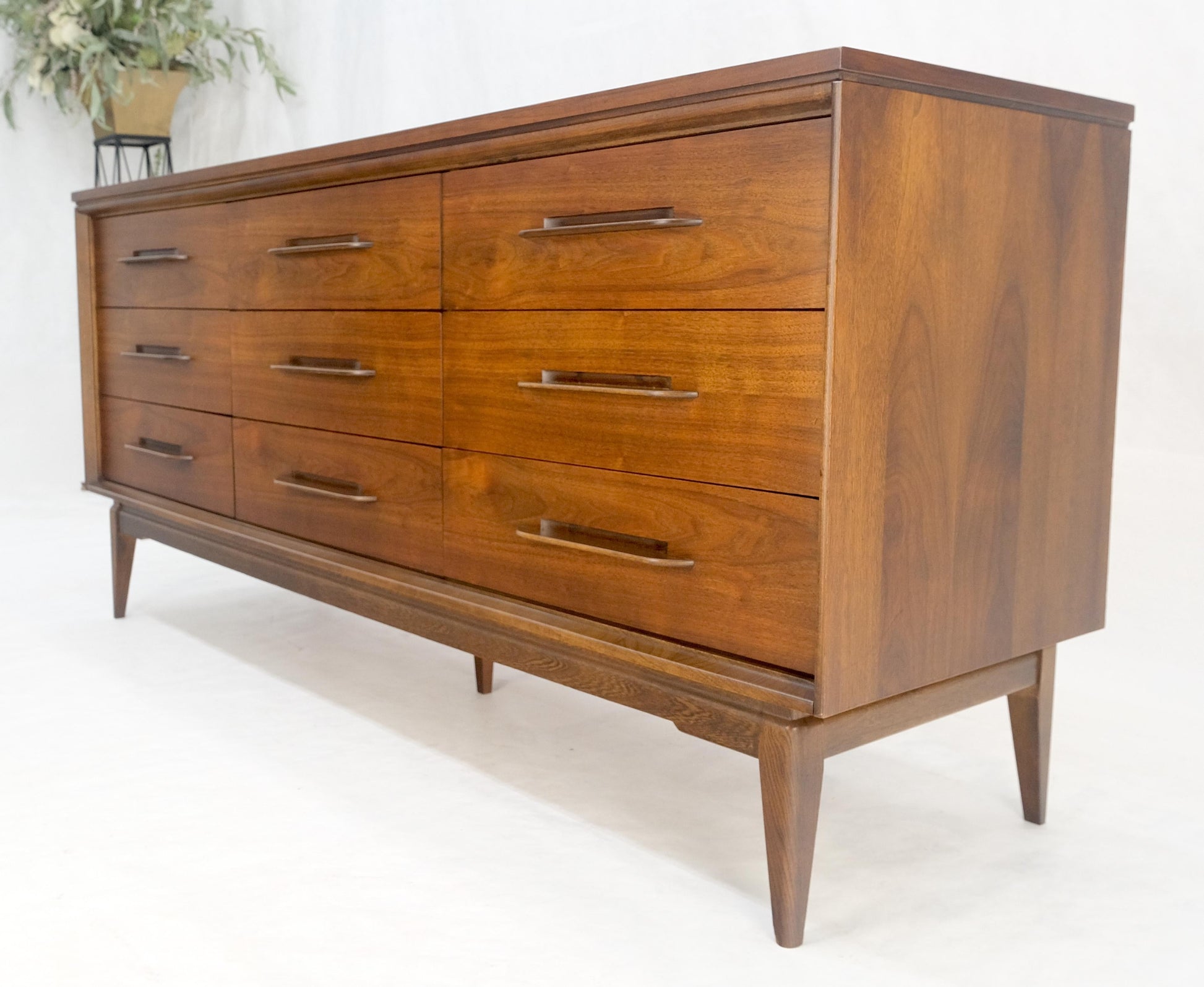 EstablishedLines American Light Oiled Walnut 9 Drawers  Sculptured Pull 66" Long Dresser Credenza