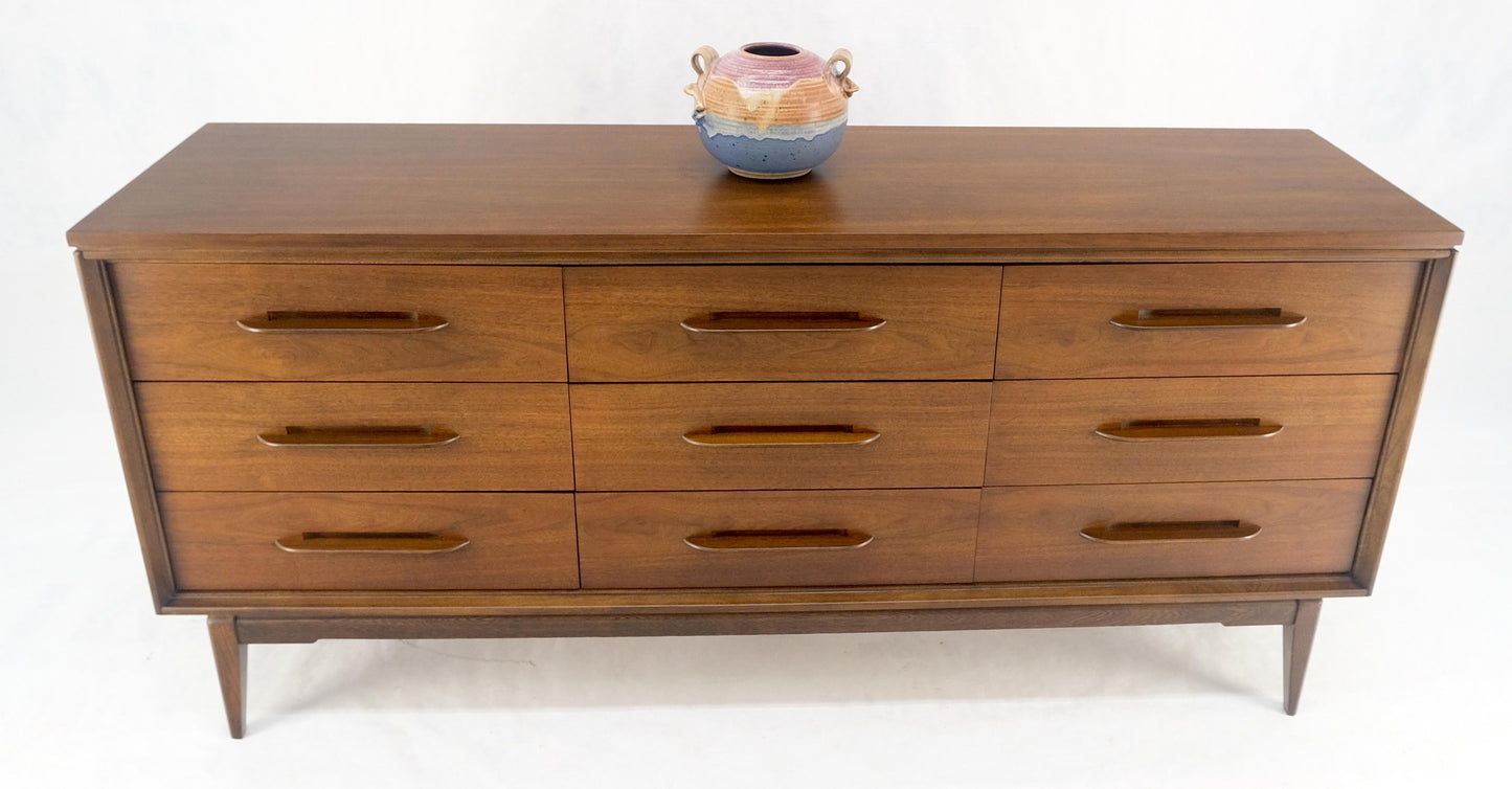 EstablishedLines American Light Oiled Walnut 9 Drawers  Sculptured Pull 66" Long Dresser Credenza