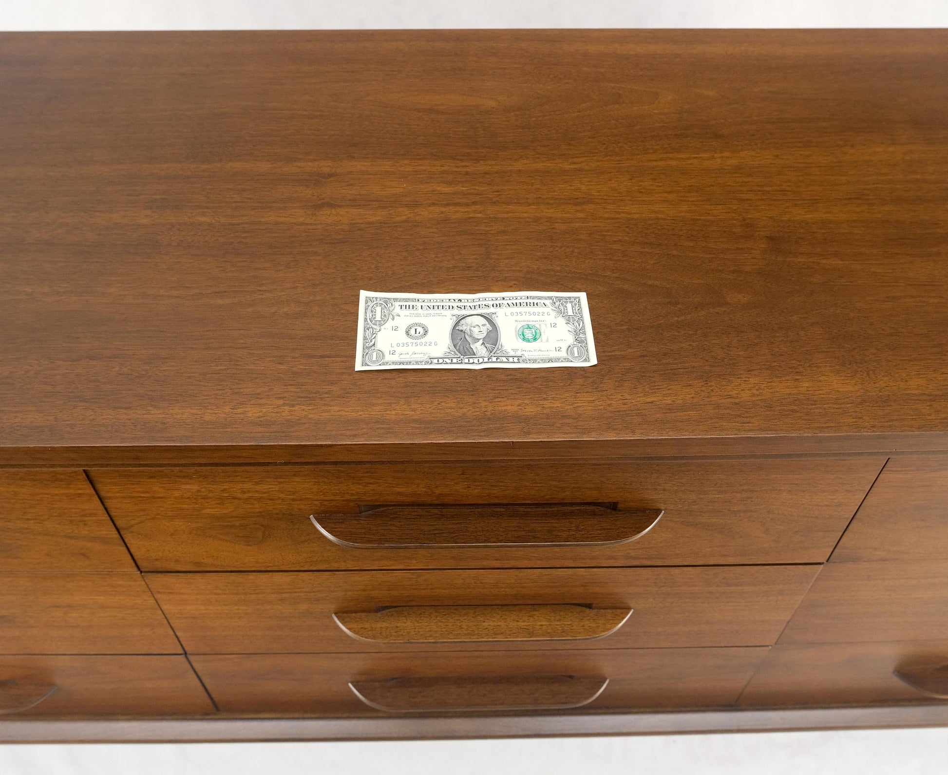 EstablishedLines American Light Oiled Walnut 9 Drawers  Sculptured Pull 66" Long Dresser Credenza