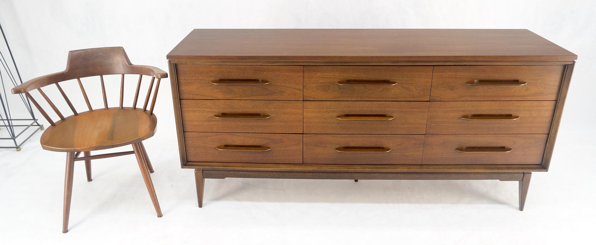 EstablishedLines American Light Oiled Walnut 9 Drawers  Sculptured Pull 66" Long Dresser Credenza