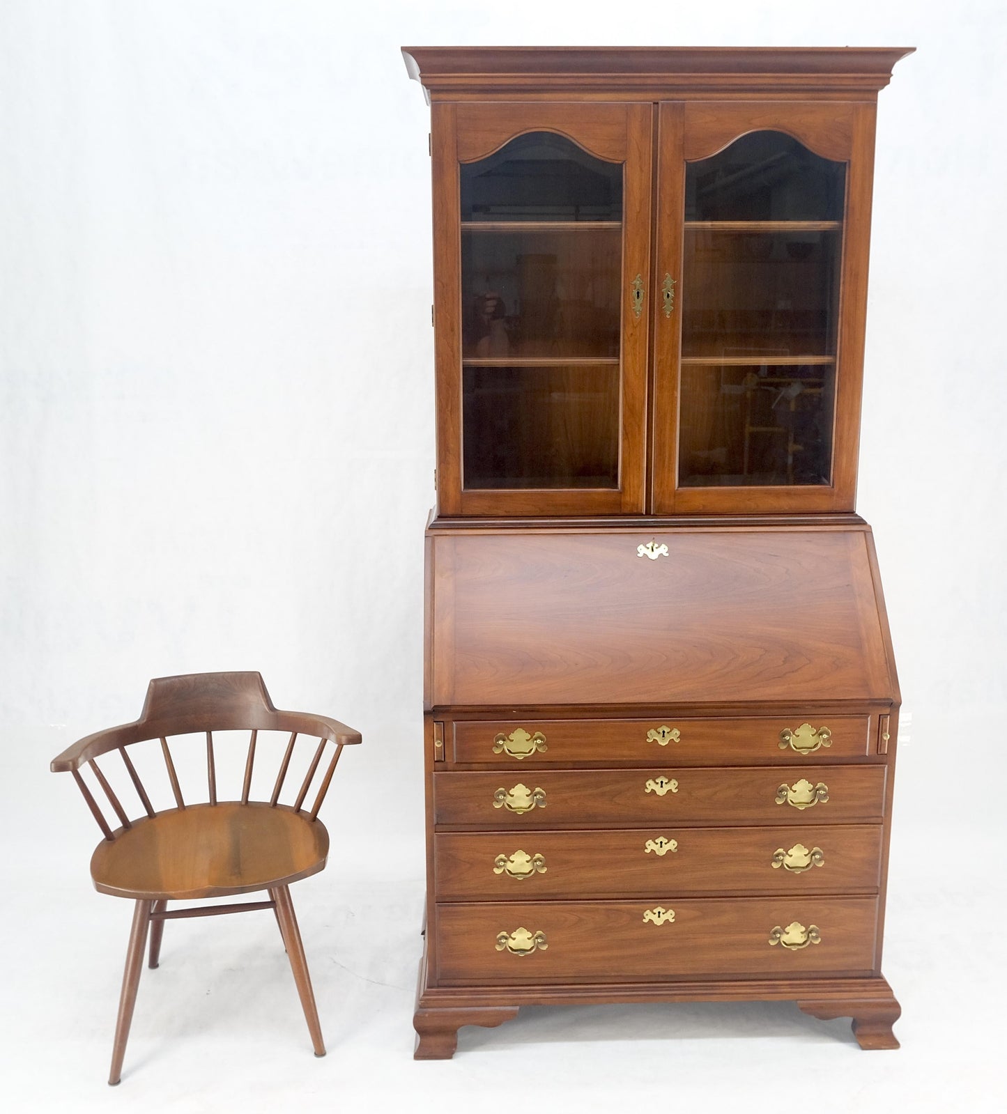 EstablishedLines Henkel-Harris 2 Part Solid Wild Black Cherry Secretary Drop Front Desk Bookcase