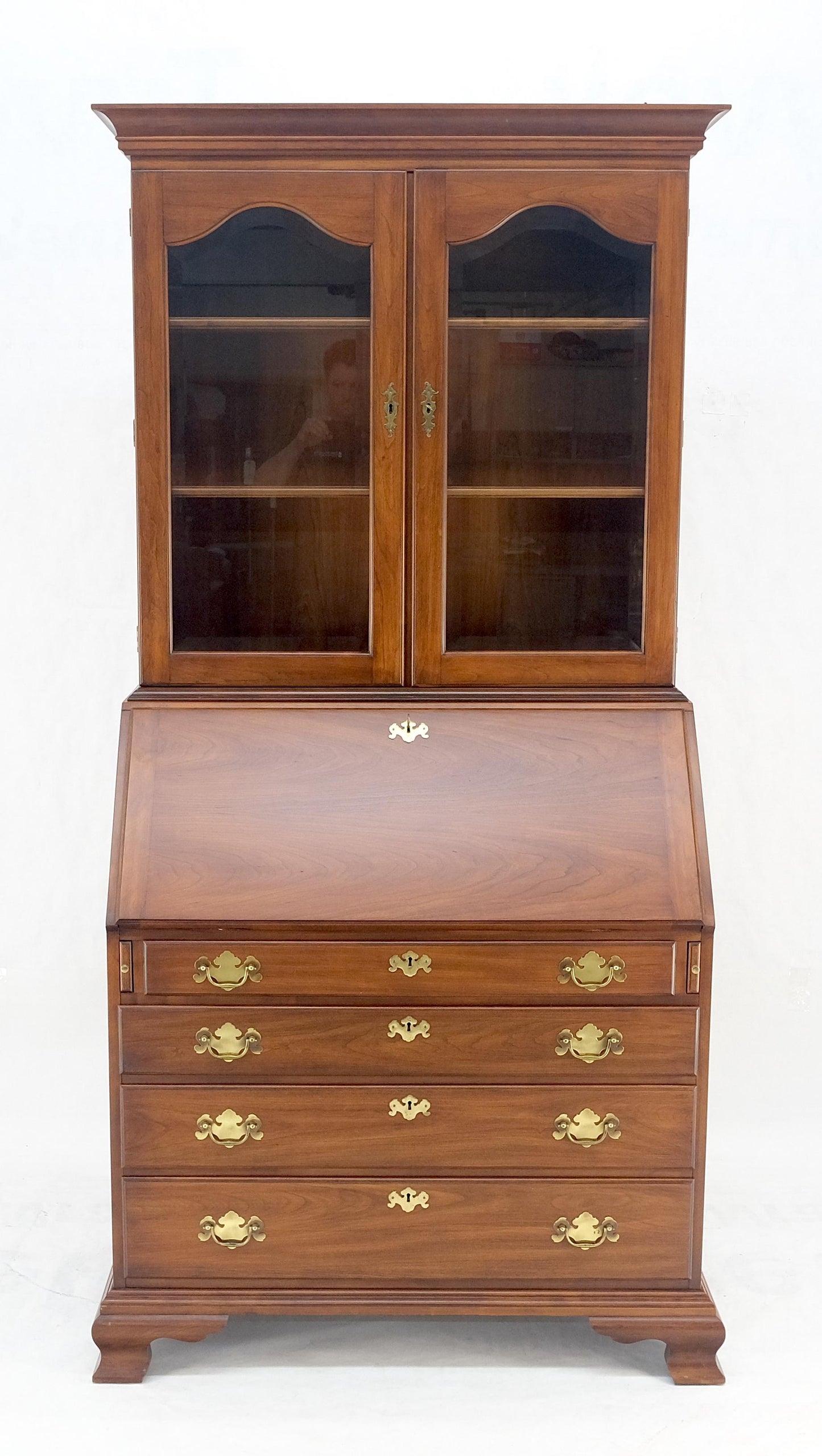 EstablishedLines Henkel-Harris 2 Part Solid Wild Black Cherry Secretary Drop Front Desk Bookcase