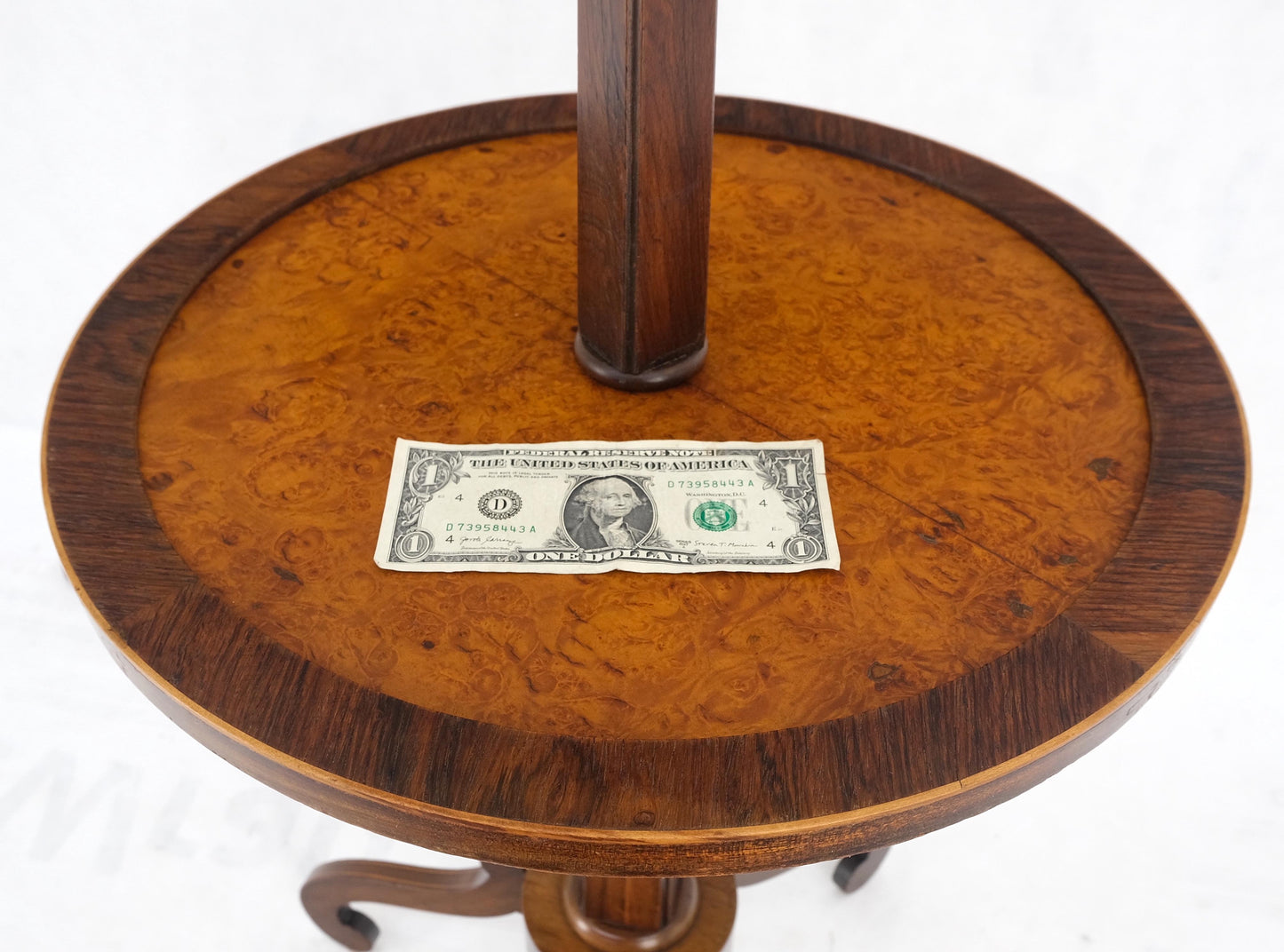 EstablishedLines Rosewood & Burl Wood Tripod Base Side Table Regency Style Floor Lamp Mint