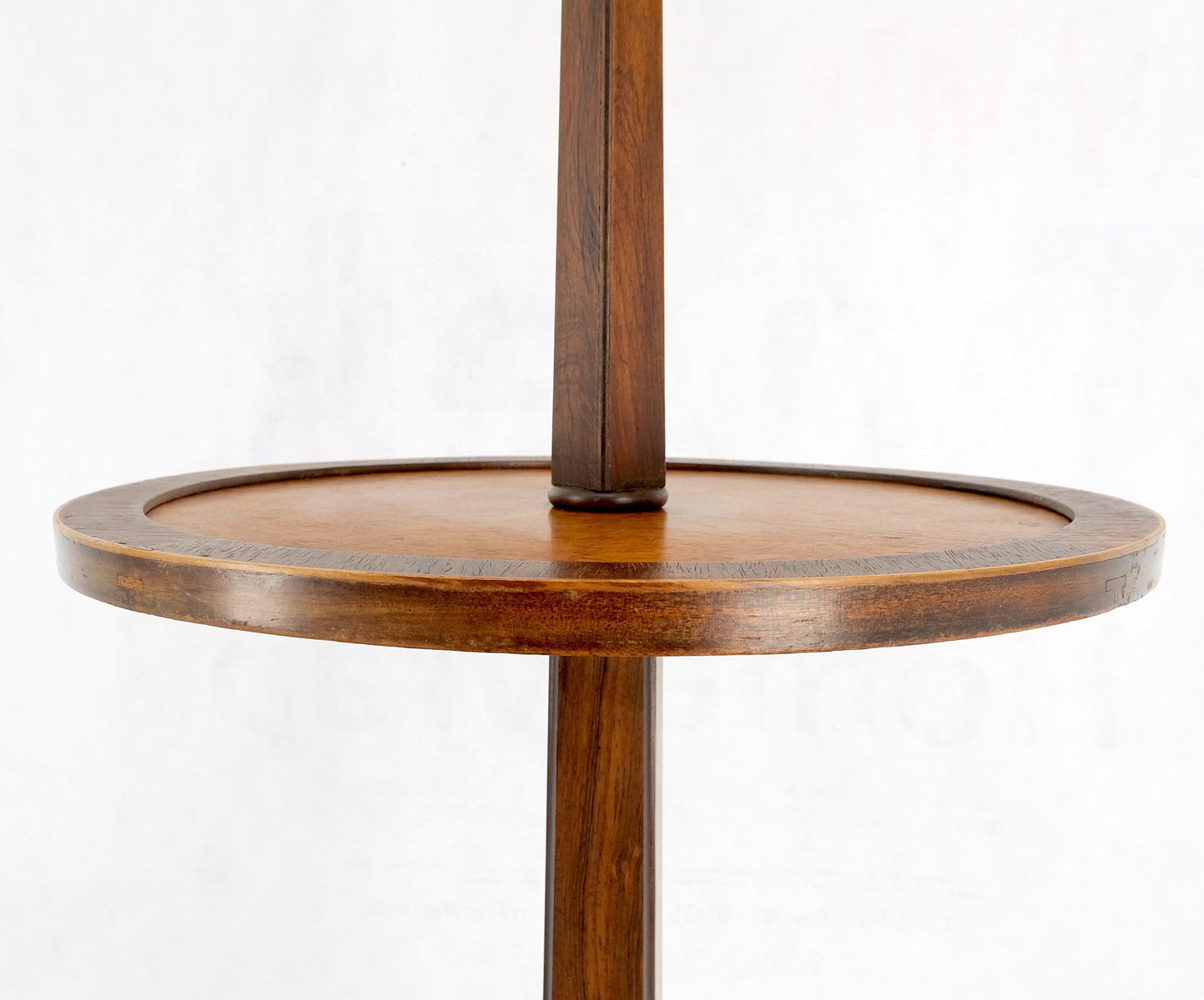 EstablishedLines Rosewood & Burl Wood Tripod Base Side Table Regency Style Floor Lamp Mint