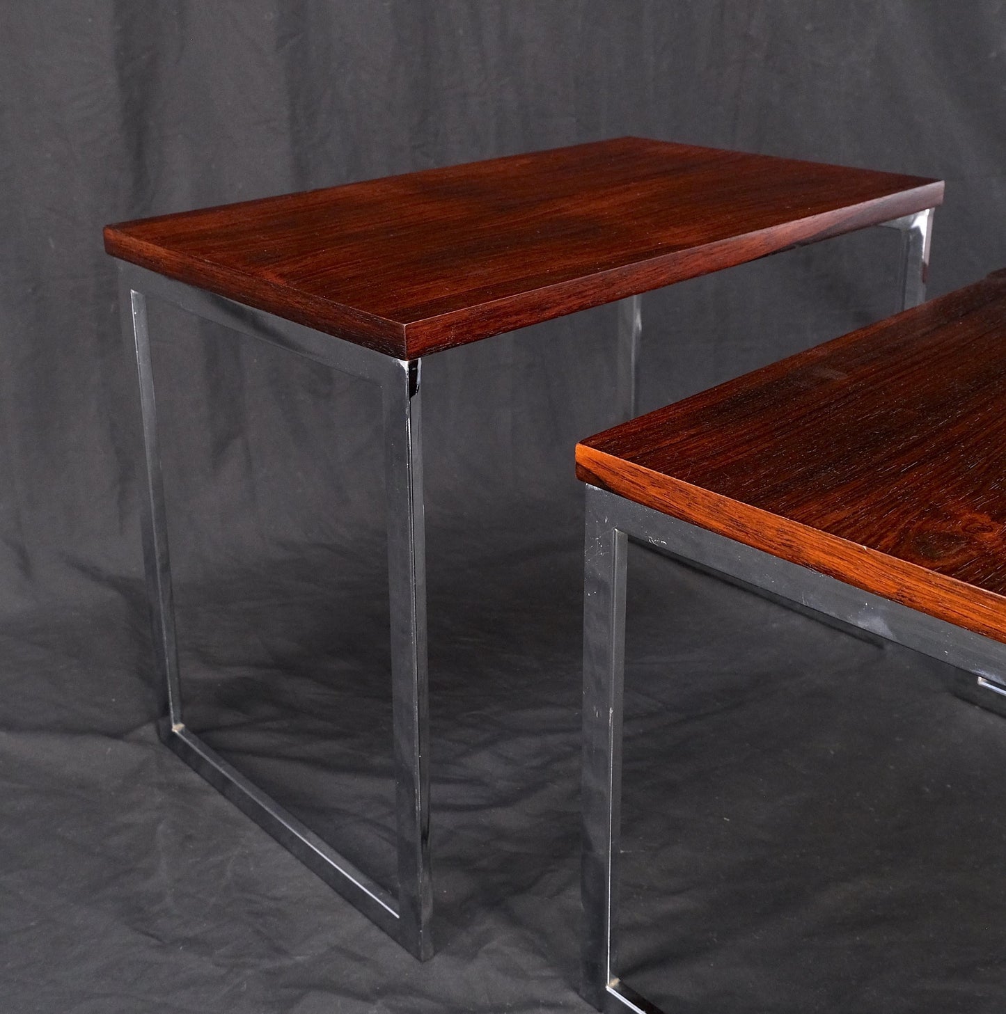 EstablishedLines Rosewood Tops Chrome Base Mid Century Modern Set of 3 Nesting Side End Tables