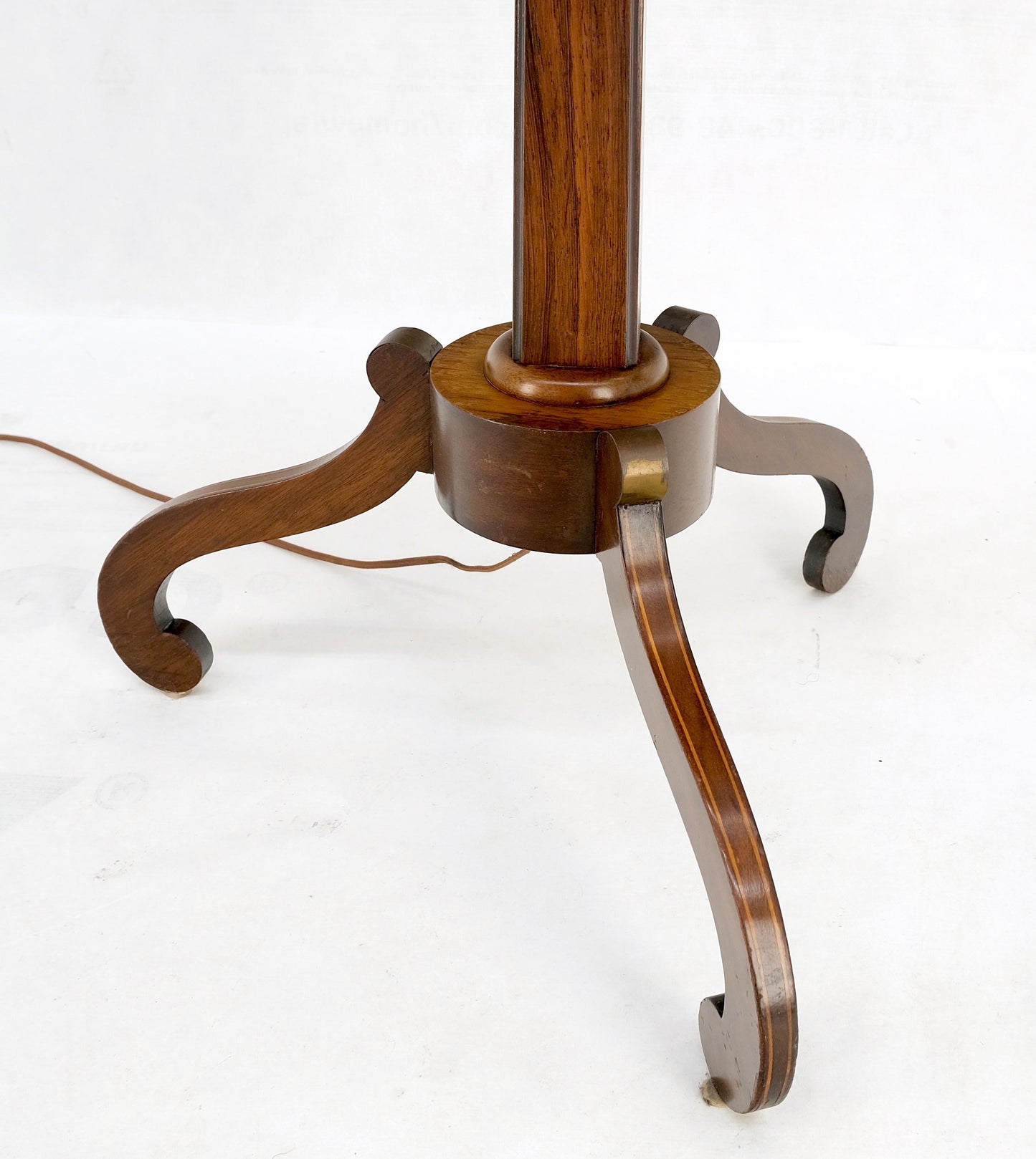 EstablishedLines Rosewood & Burl Wood Tripod Base Side Table Regency Style Floor Lamp Mint