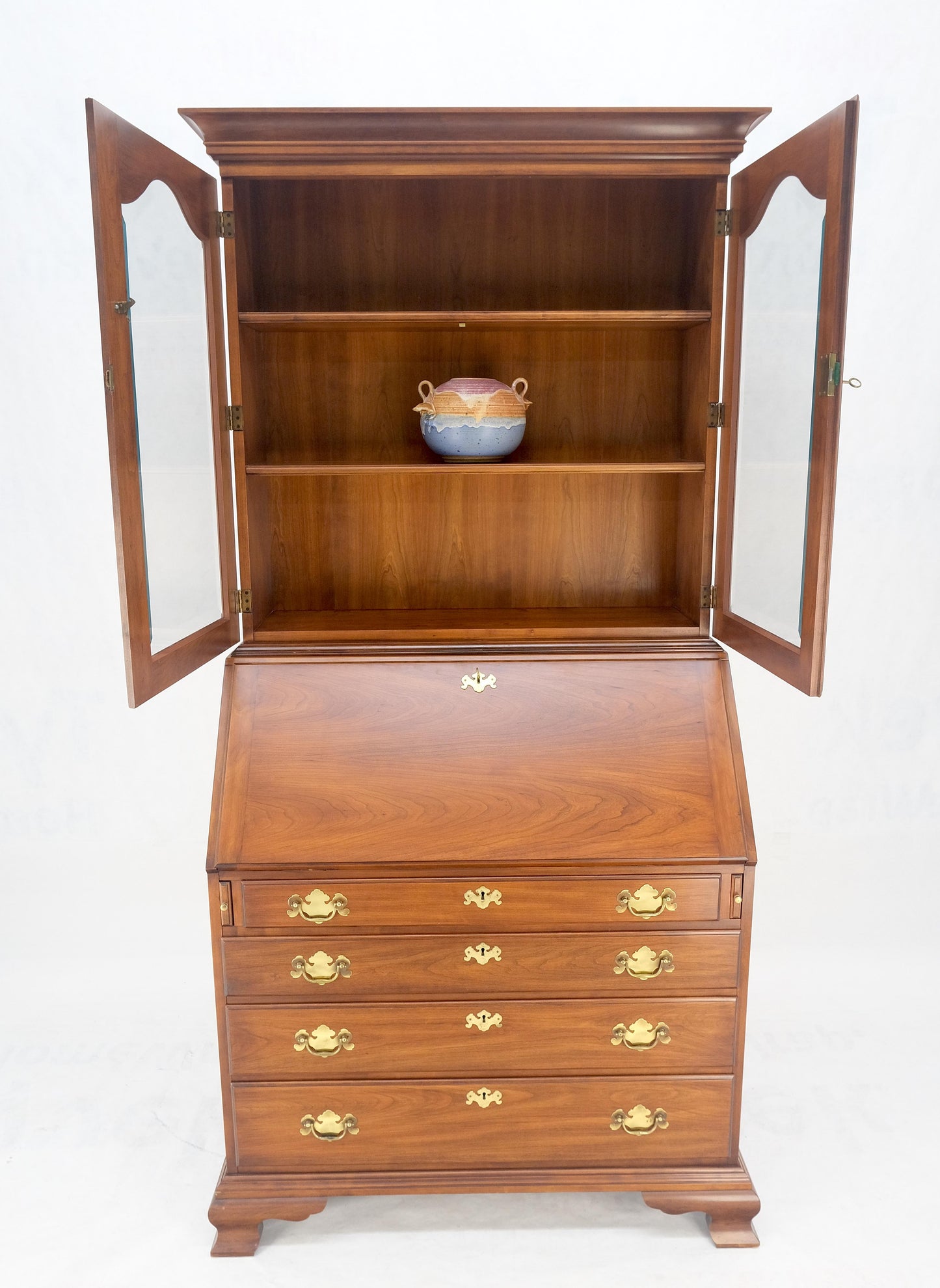 EstablishedLines Henkel-Harris 2 Part Solid Wild Black Cherry Secretary Drop Front Desk Bookcase