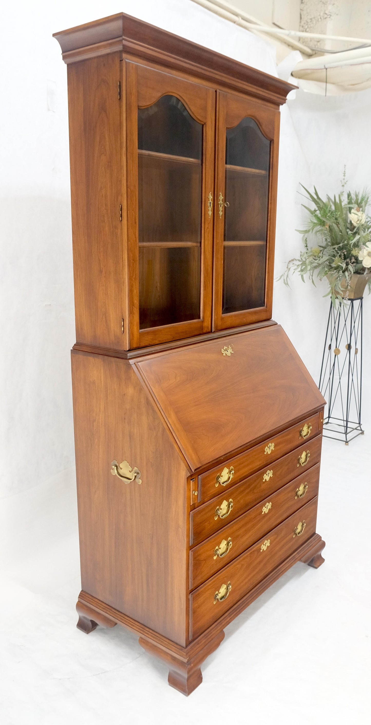 EstablishedLines Henkel-Harris 2 Part Solid Wild Black Cherry Secretary Drop Front Desk Bookcase