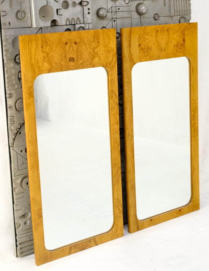 EstablishedLines Style of Milo Baughman Burl Wood Bookmatched Mid-Century Modern Wall Mirror Pair