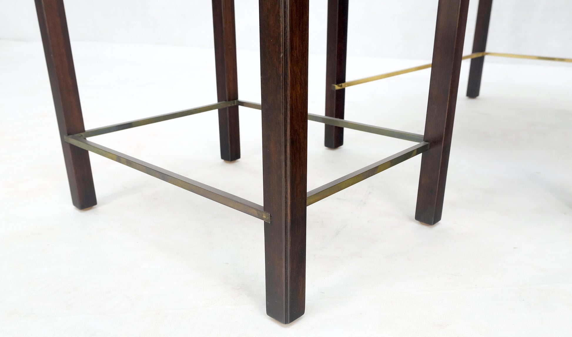 EstablishedLines Dunbar 1970s Ebonised Walnut Brass Stretcher Set of 3 Nesting Side End Tables