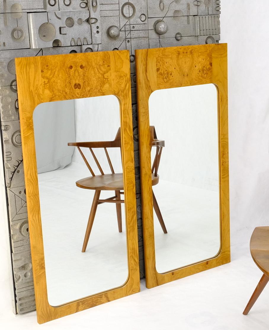 EstablishedLines Style of Milo Baughman Burl Wood Bookmatched Mid-Century Modern Wall Mirror Pair