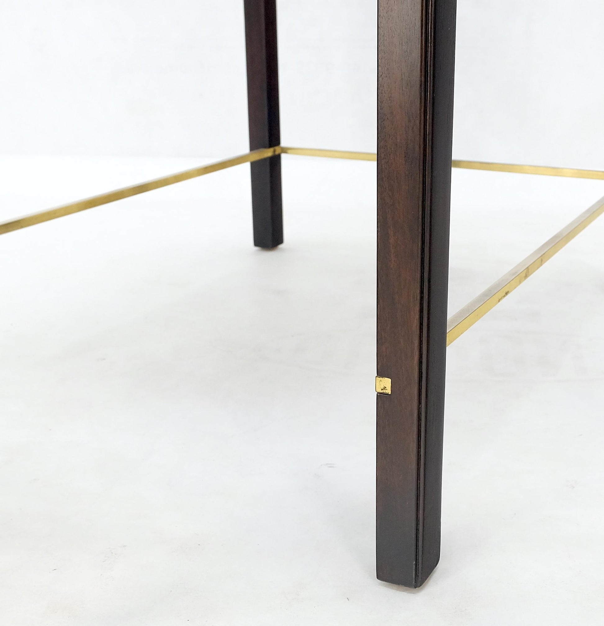 EstablishedLines Dunbar 1970s Ebonised Walnut Brass Stretcher Set of 3 Nesting Side End Tables