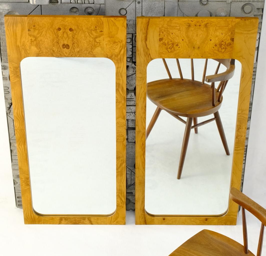 EstablishedLines Style of Milo Baughman Burl Wood Bookmatched Mid-Century Modern Wall Mirror Pair