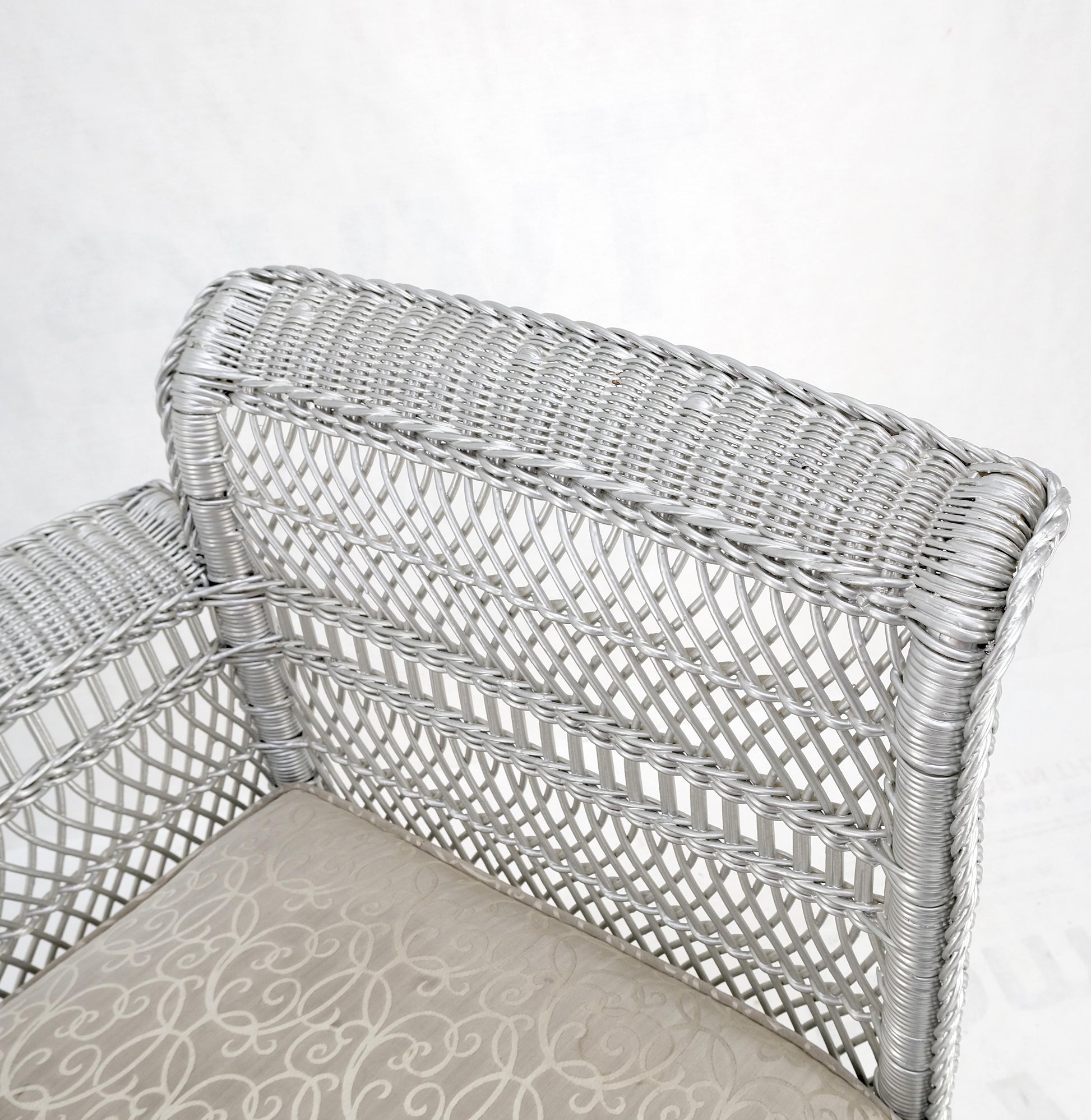 EstablishedLines Antique Wicker Corner Chair Finished Painted in Silver Metal Finish Mint