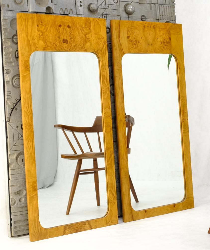 EstablishedLines Style of Milo Baughman Burl Wood Bookmatched Mid-Century Modern Wall Mirror Pair