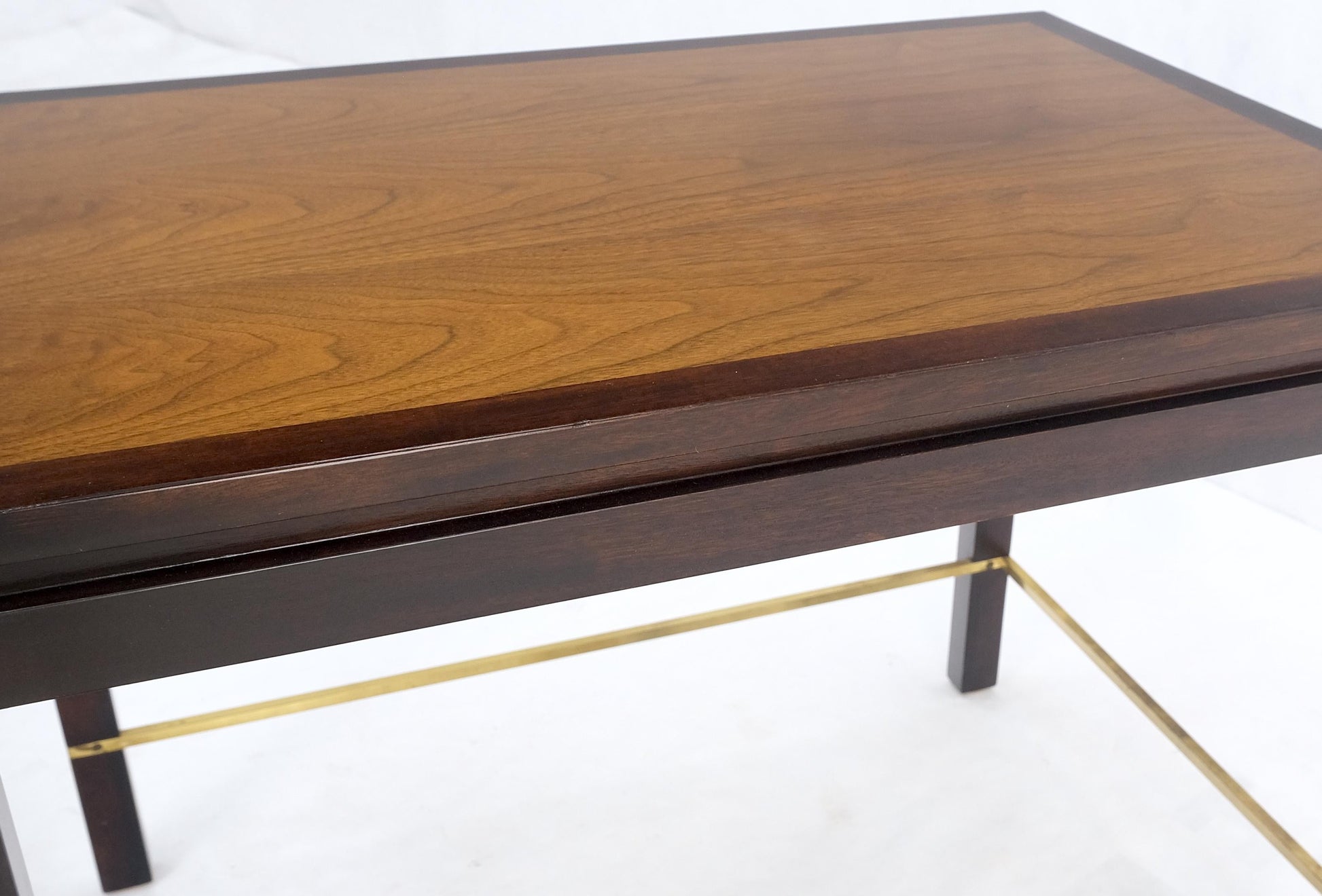 EstablishedLines Dunbar 1970s Ebonised Walnut Brass Stretcher Set of 3 Nesting Side End Tables