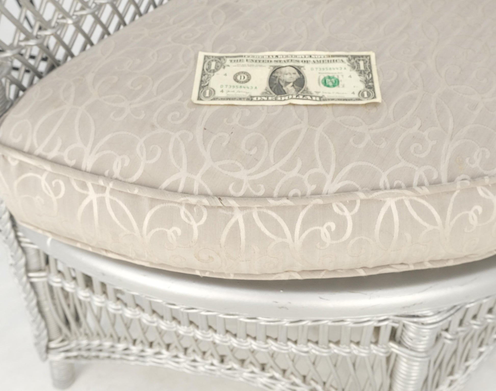 EstablishedLines Antique Wicker Corner Chair Finished Painted in Silver Metal Finish Mint