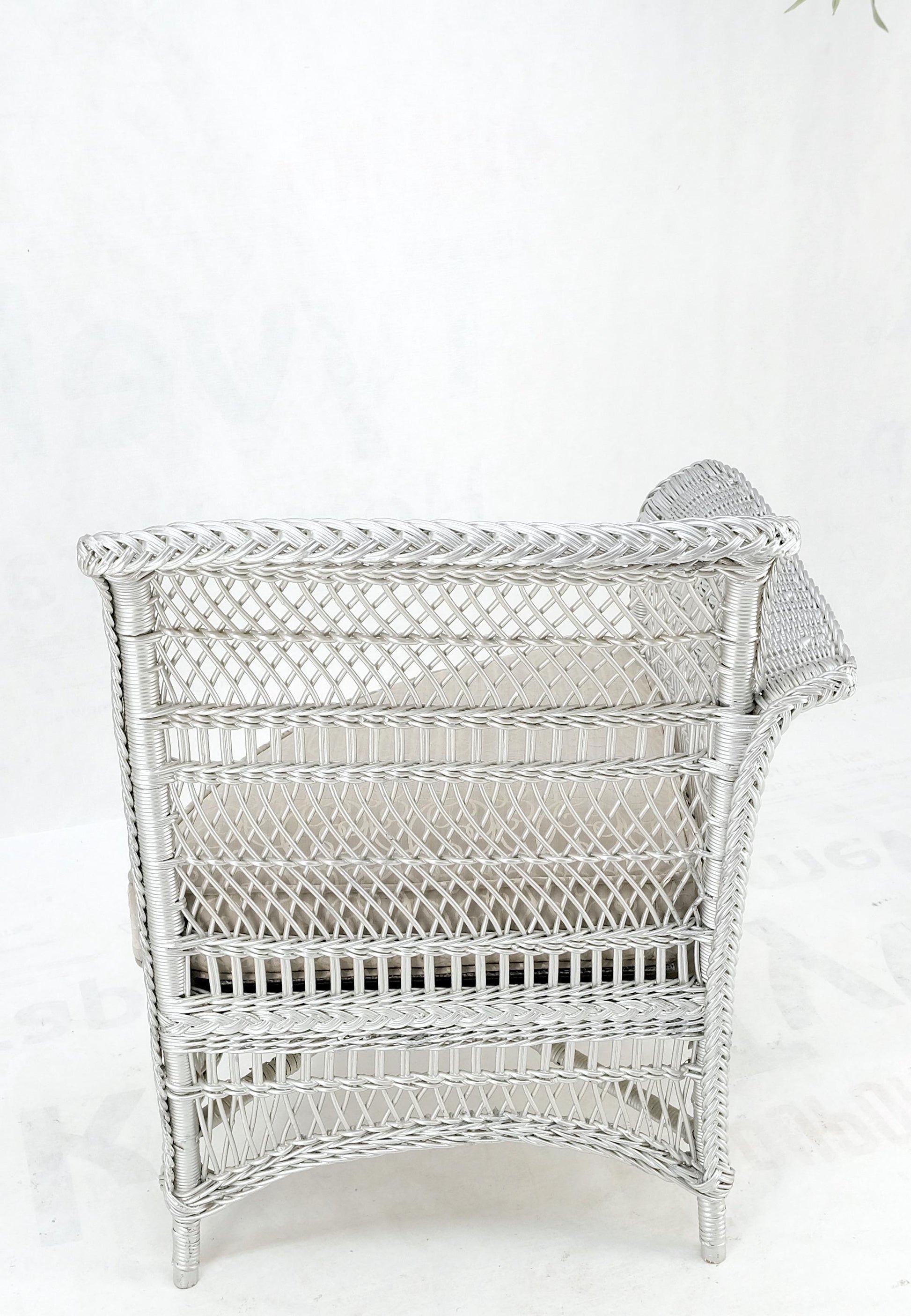 EstablishedLines Antique Wicker Corner Chair Finished Painted in Silver Metal Finish Mint