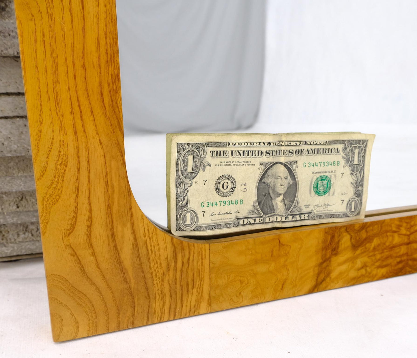 EstablishedLines Style of Milo Baughman Burl Wood Bookmatched Mid-Century Modern Wall Mirror Pair