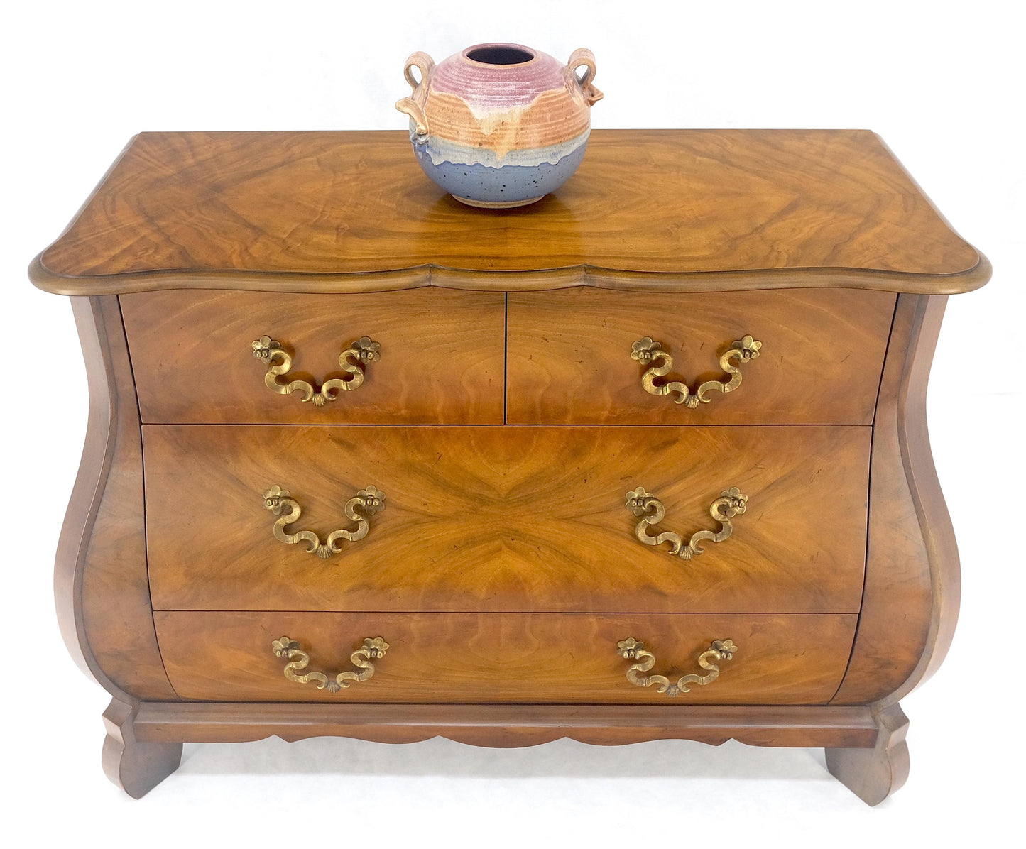 EstablishedLines Baker Book Matched Bombay Style Heavy Brass Drop Pulls 3 Drawer Dresser Console